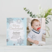 ブルーフォトグリッターウィンターワンダーランド招待状 招待状 (スタンド正面)