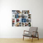 ブルーフォトコラージュハッピーバースデー名&年齢 タペストリー (インサイチュ(横))