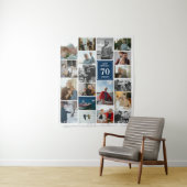 ブルーフォトコラージュハッピーバースデー名&年齢 タペストリー (インサイチュ)