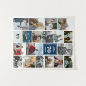 ブルーフォトコラージュハッピーバースデー名&年齢 タペストリー (正面(横))