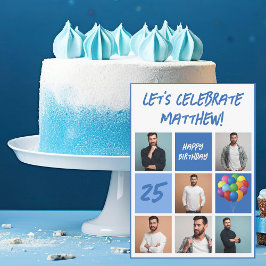 ブルーフォトコラージュパーソナライズされた誕生日パーティー 招待状