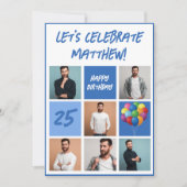 ブルーフォトコラージュパーソナライズされた誕生日パーティー 招待状 (正面)