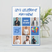 ブルーフォトコラージュパーソナライズされた誕生日パーティー 招待状 (スタンド正面)