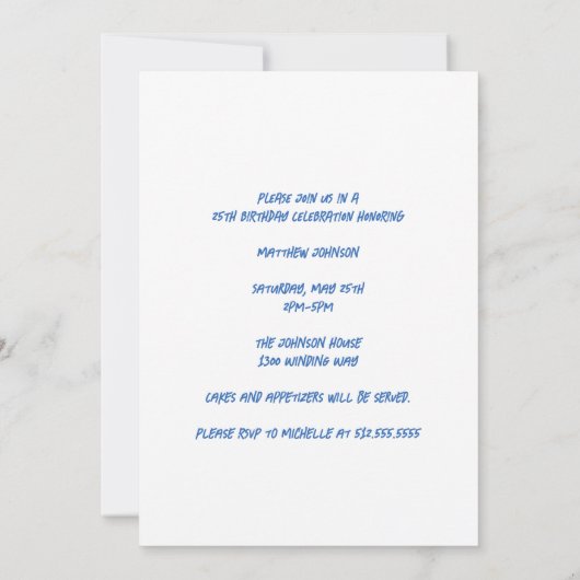 ブルーフォトコラージュパーソナライズされた誕生日パーティー 招待状 (裏面)