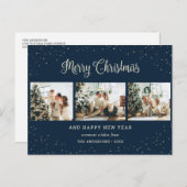 ブルーフォトコラージュモダンメリークリスマス シーズンポストカード (正面/裏面)