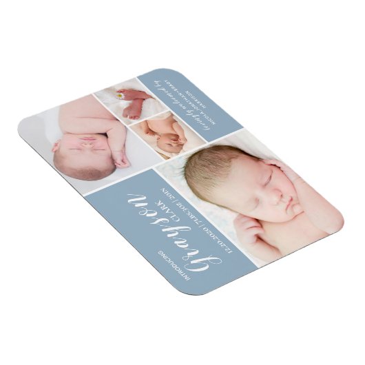 ブルーフォトコラージュ男の赤ちゃん誕生発表 マグネット (右側)