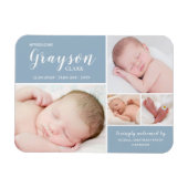 ブルーフォトコラージュ男の赤ちゃん誕生発表 マグネット (横)