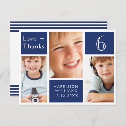 ブルーフォトコラージュ誕生日Any Age 感謝してい Love サンキューカード (正面/裏面)