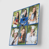 ブルーフォトコラージュ2025年カスタム卒業 スクエア壁時計 (傾斜)