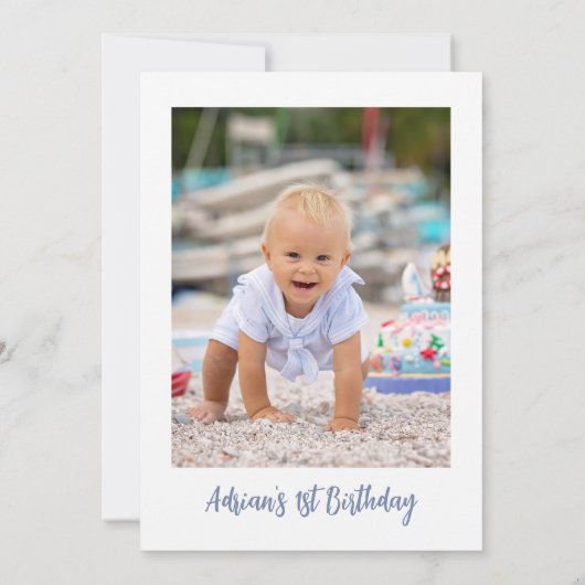 ブルーフォトシータートルワンダーザシー1歳の誕生日 招待状 (裏面)