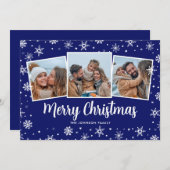 ブルーフォトスノーフレークスクリスマス シーズンカード (正面/裏面)
