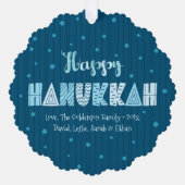 ブルーフォトハッピーハヌカータイポグラフィスター・オブ・デイビッド オーナメントカード (正面)