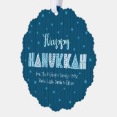ブルーフォトハッピーハヌカータイポグラフィスター・オブ・デイビッド オーナメントカード (左)