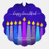 ブルーフォトハヌカー(ユダヤ教)メノラーキャンドルボモダンホ オーナメントカード (正面)