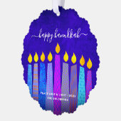 ブルーフォトハヌカー(ユダヤ教)メノラーキャンドルボモダンホ オーナメントカード (左)