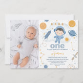 ブルーフォトファーストのまわりにトリップザ・サン1歳の誕生日 招待状 (正面)