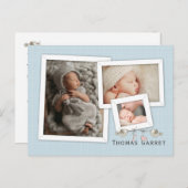 ブルーフォトフレームのハンサム誕生のお知らせ ポストカード (正面/裏面)
