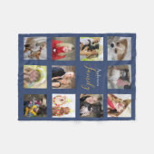 ブルーフォトブランケットコラージインスタグラム金ゴールド フリースブランケット (正面(横))