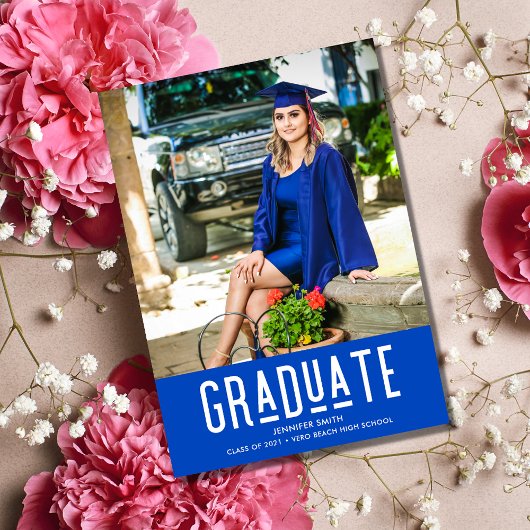 ブルーフォトモダンガールの卒業式パーティー 案内状