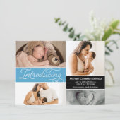 ブルーフォトモダンコラージュ紹介男の赤ちゃん 案内状 (スタンド正面)