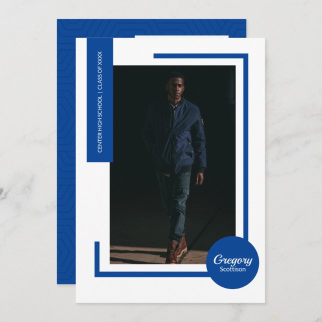 ブルーフォトモダンフォト卒業招待状 (正面/裏面)