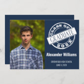 ブルーフォトモダン卒業式パーティー 招待状 (正面/裏面)