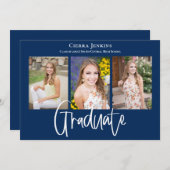 ブルーフォトモダン卒業記念パーティー 招待状 (正面/裏面)