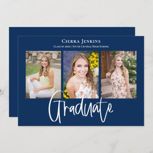 ブルーフォトモダン卒業記念パーティー 招待状 (正面/裏面)