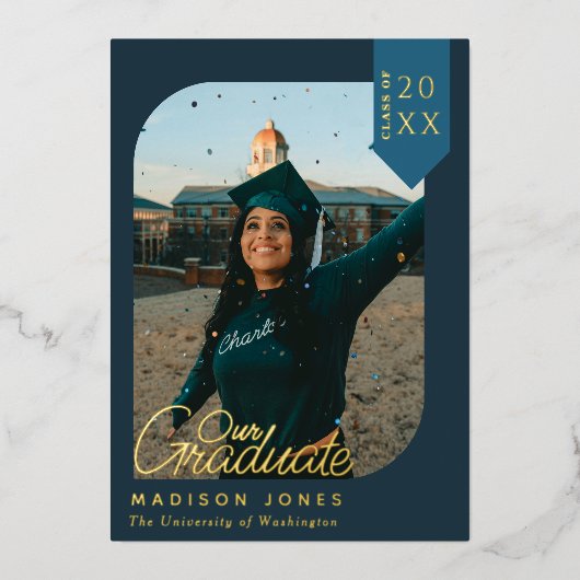 ブルーフォトモダン卒業記念フォイル発表 箔招待状 (正面)