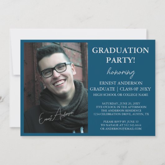 ブルーフォトモダン大学院卒業パーティー 招待状 (正面)