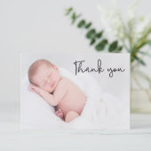 ブルーフォトモダン男の赤ちゃんシャワーサンキュー サンキューカード (スタンド正面)