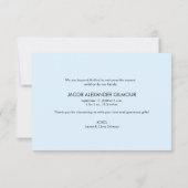 ブルーフォトモダン男の赤ちゃんシャワーサンキュー サンキューカード (裏面)