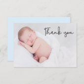 ブルーフォトモダン男の赤ちゃんシャワーサンキュー サンキューカード (正面/裏面)