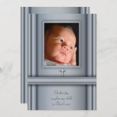 ブルーフォト男の赤ちゃん《キリスト教》洗礼式や命名式招待状 招待状 (正面/裏面)