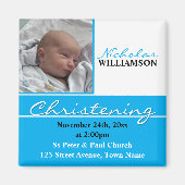 ブルーフォト《キリスト教》洗礼式や命名式またはバプテスマ招待状 マグネット (正面)
