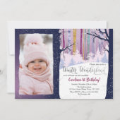 ブルーフォレストウィンターワンダーランドガールズ誕生日写真 招待状 (正面)