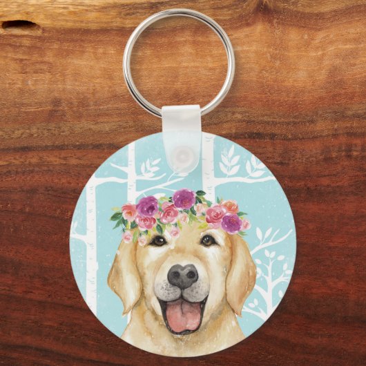 ブルーフォレストドッグレトリバーのハッピーフラワーアニマル キーホルダー (正面)
