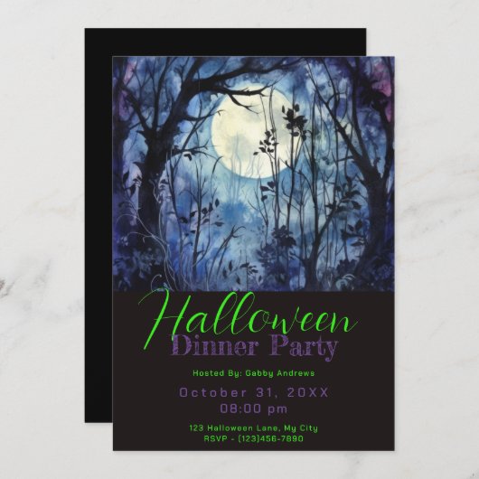 ブルーフォレストフルムーンハロウィンディナーパーティー 招待状 (正面/裏面)