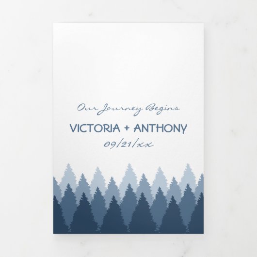ブルーフォレストレンジウッドランド結婚ズスイート 三つ折り招待状 (カバー)