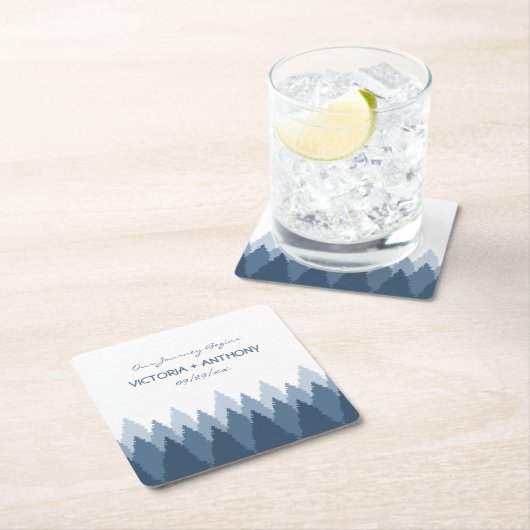 ブルーフォレストレンジウッドランド結婚ズ スクエアペーパーコースター (インサイチュ)