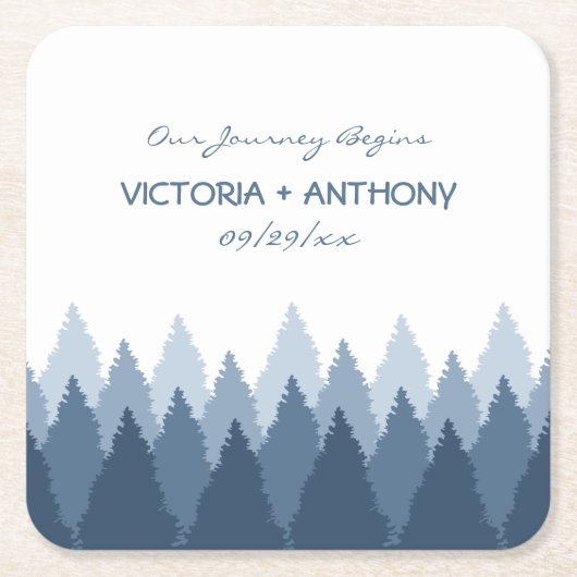 ブルーフォレストレンジウッドランド結婚ズ スクエアペーパーコースター (正面)