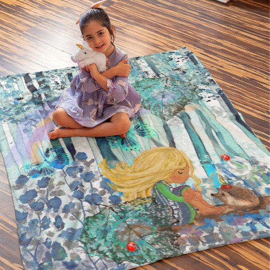 ブルーフォレスト小さな女の子 フリースブランケット