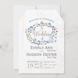 ブルーフォレ素朴ストタイポグラフィバーンウッド結婚ズ 招待状