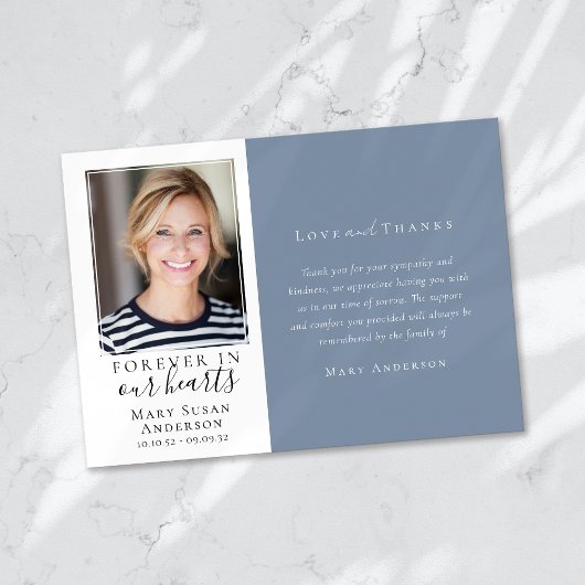 ブルーフォーエバーで私たちのハート写真葬儀 サンキューカード