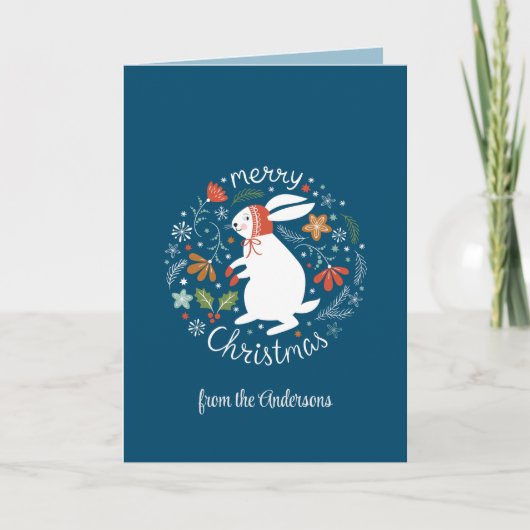 ブルーフォークアートクリスマス サンキューカード (正面)