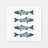 ブルーフォークアートトラウト/サーモン スタンダードカクテルナプキン (正面)