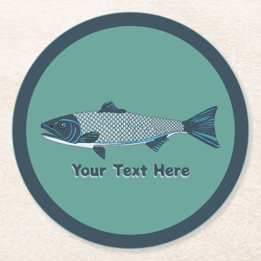ブルーフォークアートトラウト/サーモン ラウンドペーパーコースター (正面)