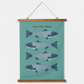 ブルーフォークアートトラウト/サーモン 吊り下げ型タペストリー (正面)