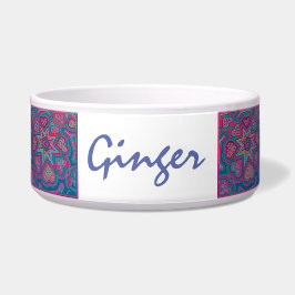 ブルーフォークアートハートペットボウル ボウル