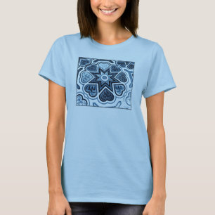 ブルーフォークアートハートレディースTシャツ Tシャツ